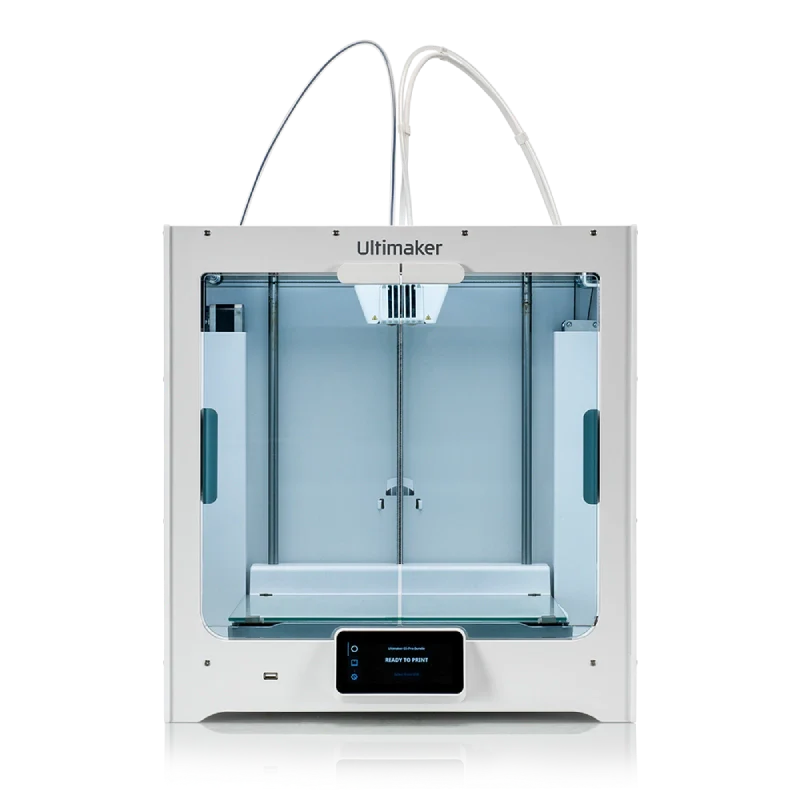 Ultimaker S5 Desktop-3D-Drucker Frontansicht mit Dual-Extruder und großem Bauraum.