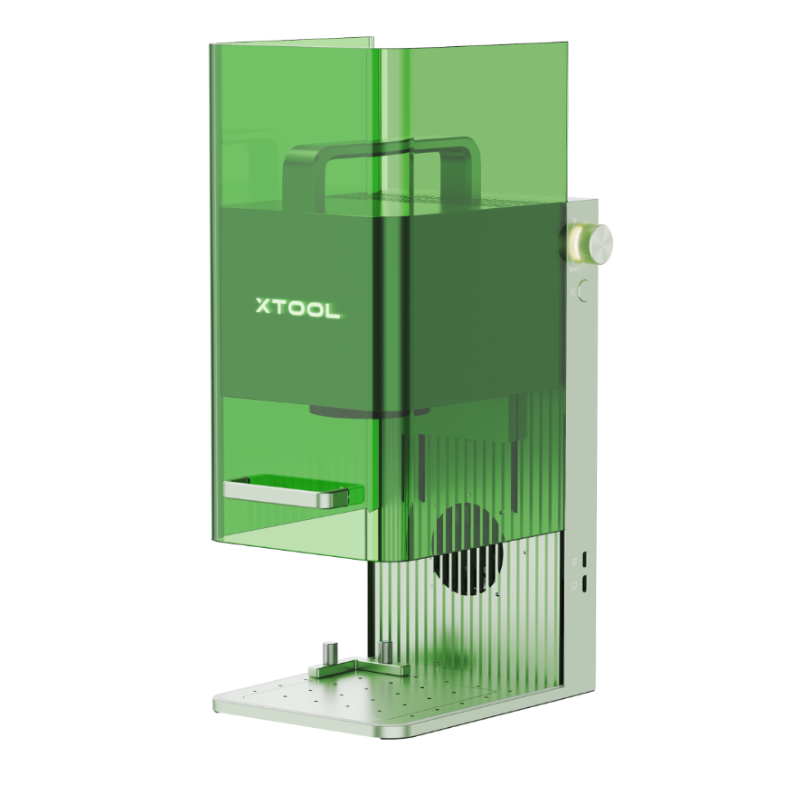 xTool D1 Lasergravurmaschine mit 10W Modul und grünem Schutzgehäuse – kompakte Tischlösung für präzise Gravuren.