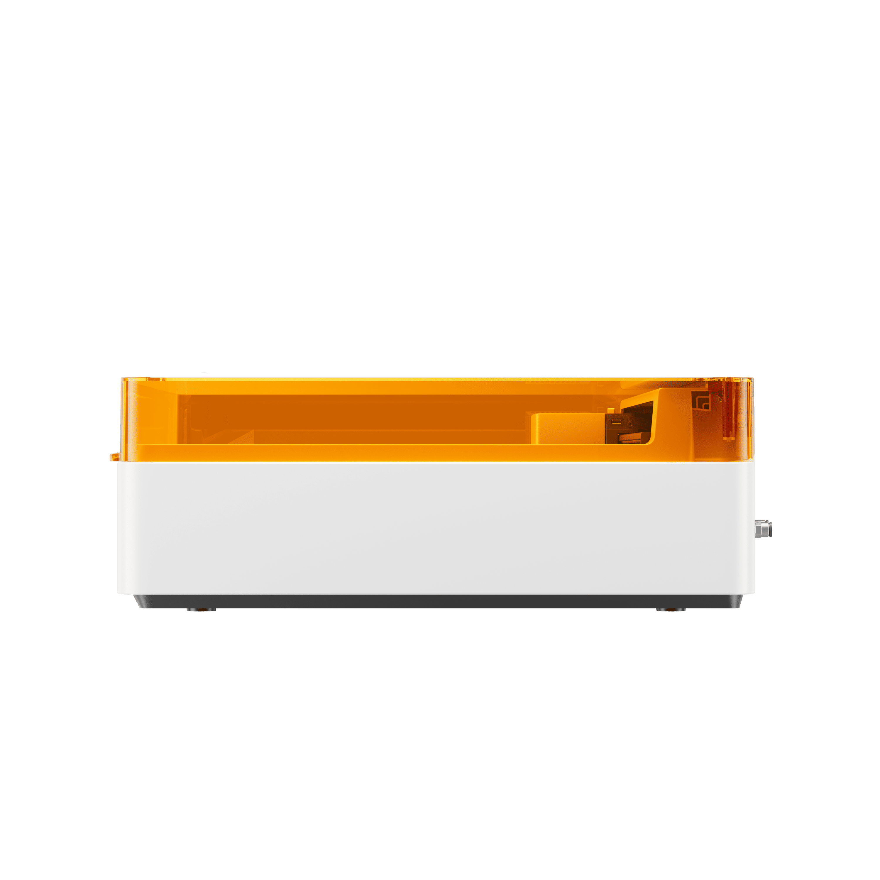 xTool M1 Ultra 20W Laser- und Schneidemaschine in geschlossener Seitenansicht mit orangener Schutzabdeckung.
