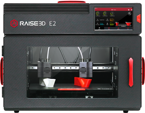 Raise3D E2 – IDEX-3D-Drucker in Betrieb mit zwei Extrudern im Mirror- oder Duplicate-Modus