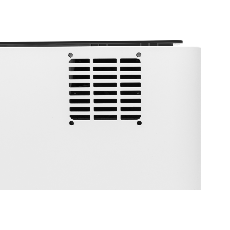 xTool M1 10W Desktop Hybrid Laser- und Schneidemaschine in seitlicher Ansicht mit schwarzen Lüftungsschlitzen zur optimalen Kühlung während des Laser- und Schneidevorgangs.
